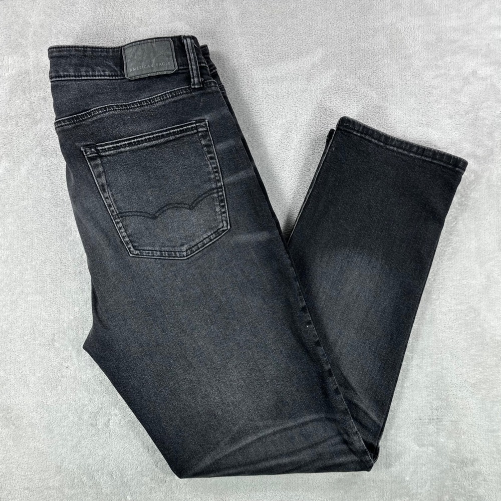 American Eagle Jeans Mens 34x32 (Fits 35x30) Black Athletic Straight Airflex+